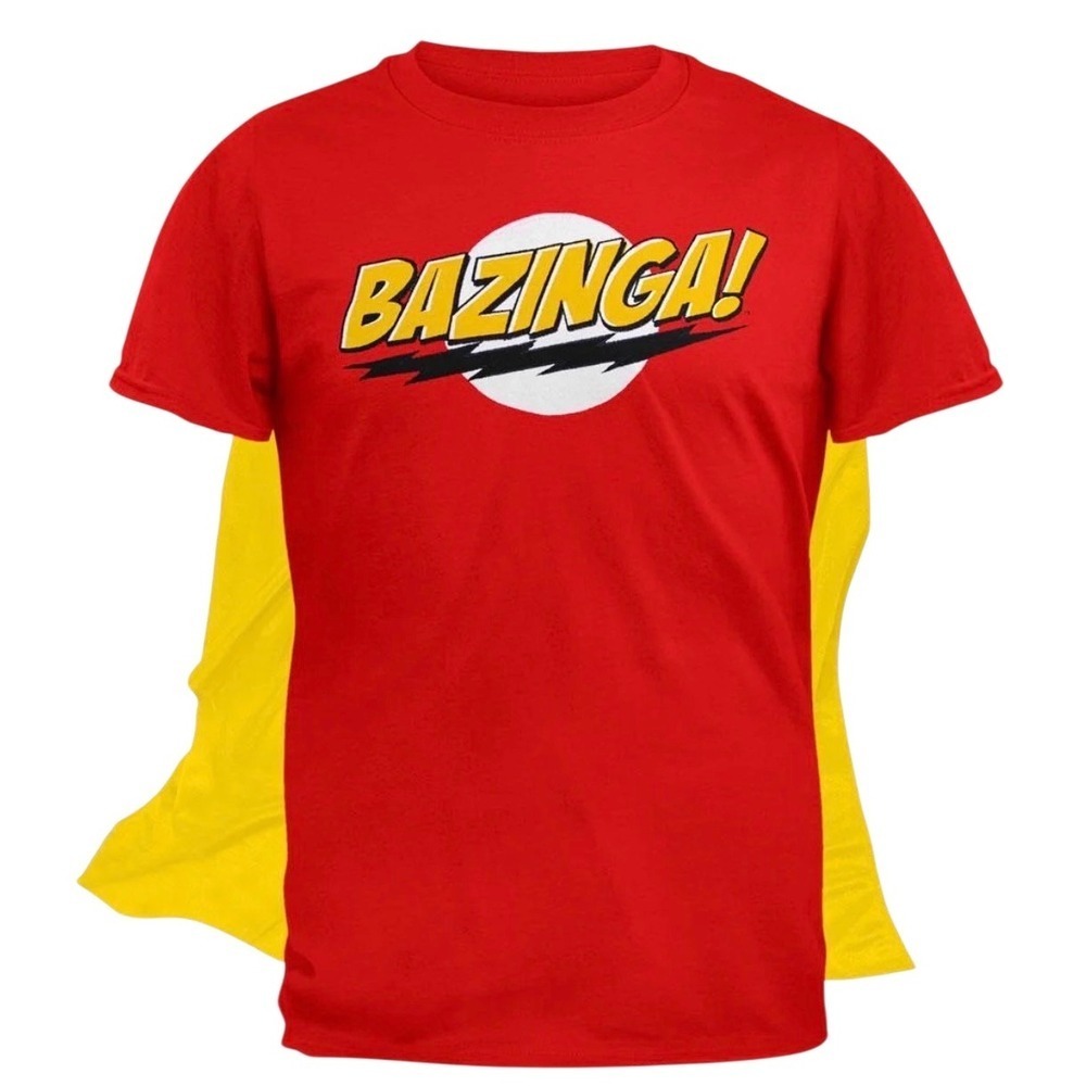 The Big Bang Theory Men's Sheldon Bazinga T-Shirt w/ Detachable Cape  Sz. Large